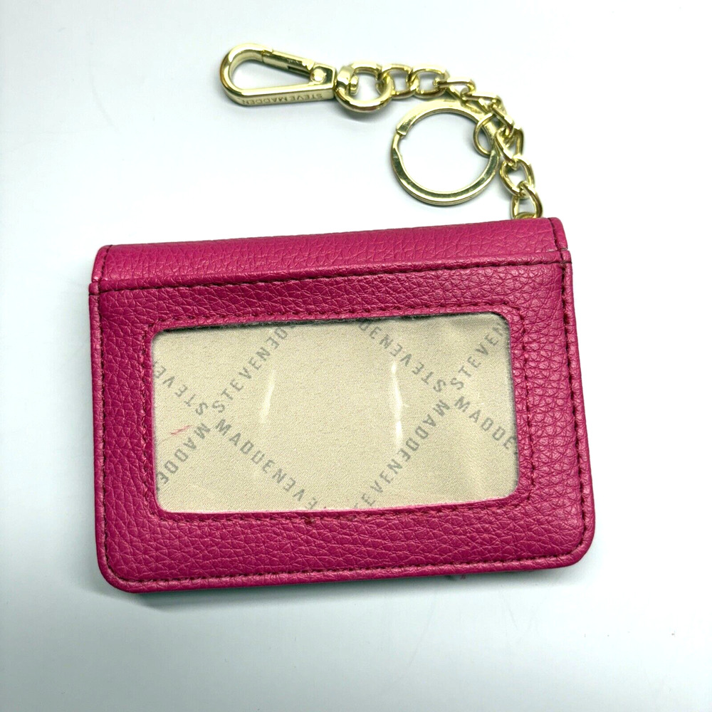 Steve Madden Wallet Key Ring Chain Small ID Holder Magenta Pink
